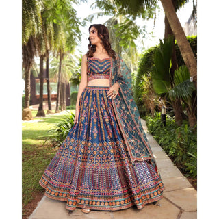 Stunning Blue Chinon Lehenga Choli with Multicolor Thread & Sequin Work ClothsVilla