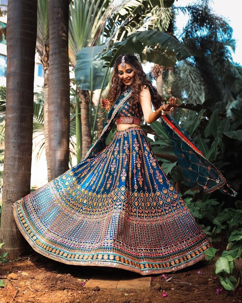 Stunning Blue Chinon Lehenga Choli with Multicolor Thread & Sequin Work ClothsVilla