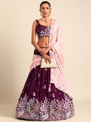 Stunning Burgundy Sequinned Georgette Lehenga Choli Set ClothsVilla