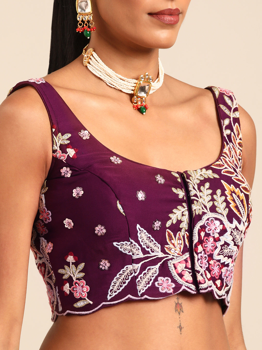 Stunning Burgundy Sequinned Georgette Lehenga Choli Set ClothsVilla