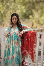 Load image into Gallery viewer, Stunning Digital Printed Russian Silk Sky Blue Dress with Embroidered Dupatta ClothsVilla