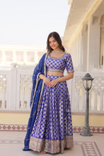 Load image into Gallery viewer, Stunning Dyeable Viscose Jacquard Blue Lehenga Set with Embroidered Sequins ClothsVilla