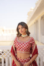 Load image into Gallery viewer, Stunning Dyeable Viscose Jacquard Red Lehenga Set with Embroidered Sequins ClothsVilla