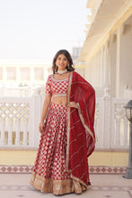 Load image into Gallery viewer, Stunning Dyeable Viscose Jacquard Red Lehenga Set with Embroidered Sequins ClothsVilla