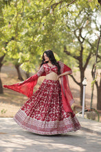 Load image into Gallery viewer, Stunning Dyeable Viscose Jacquard Red Lehenga Choli Set with Embroidered Sequins Work ClothsVilla