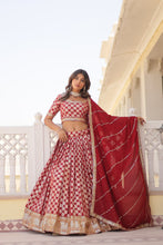 Load image into Gallery viewer, Stunning Dyeable Viscose Jacquard Red Lehenga Set with Embroidered Sequins ClothsVilla