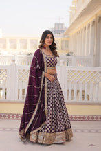 Load image into Gallery viewer, Stunning Dyeable Viscose Jacquard Wine Lehenga Set with Embroidered Sequins ClothsVilla