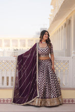 Load image into Gallery viewer, Stunning Dyeable Viscose Jacquard Wine Lehenga Set with Embroidered Sequins ClothsVilla