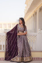 Load image into Gallery viewer, Stunning Dyeable Viscose Jacquard Wine Lehenga Set with Embroidered Sequins ClothsVilla