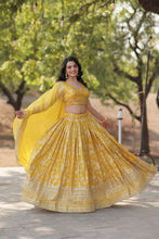 Load image into Gallery viewer, Stunning Dyeable Viscose Jacquard Yellow Lehenga Choli Set with Embroidered Sequins Work ClothsVilla