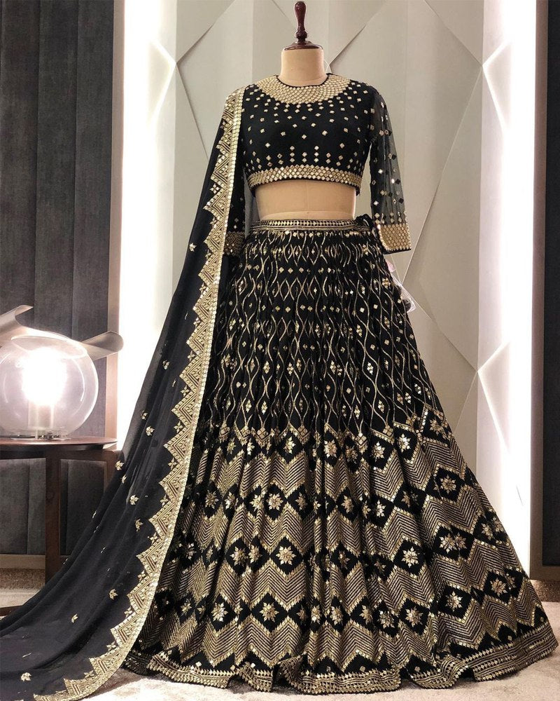 Stunning Georgette Lehenga Choli Dupatta Set with Sequined Embroidery ClothsVilla Main image