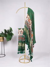 Load image into Gallery viewer, Stunning Green Gaji Silk Bandhej Dupatta with Digital Print &amp; Lagadi Patti Work ClothsVilla