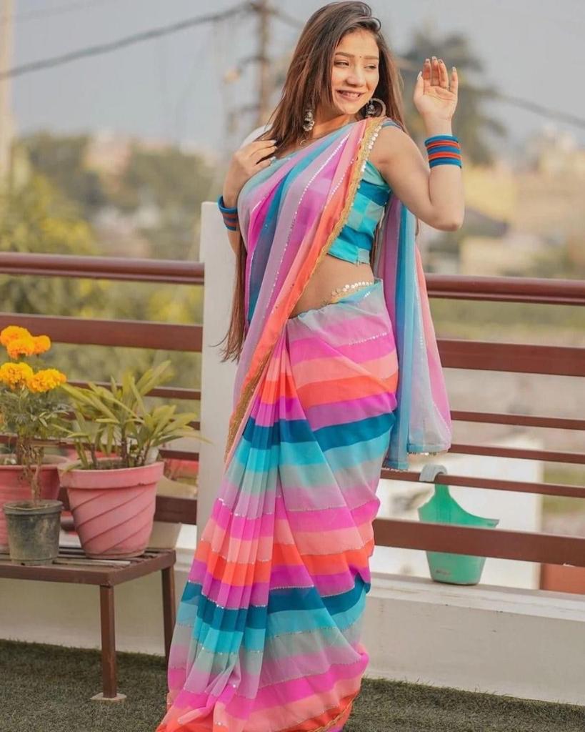 Stunning Multicolor Faux Georgette Partywear Sequence Saree with Designer Blouse ClothsVilla