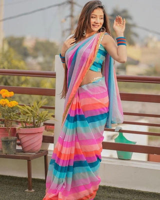Stunning Multicolor Faux Georgette Partywear Sequence Saree with Designer Blouse ClothsVilla