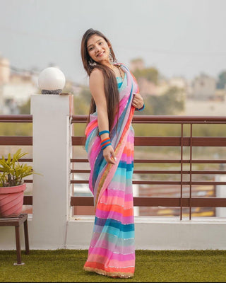 Stunning Multicolor Faux Georgette Partywear Sequence Saree with Designer Blouse ClothsVilla
