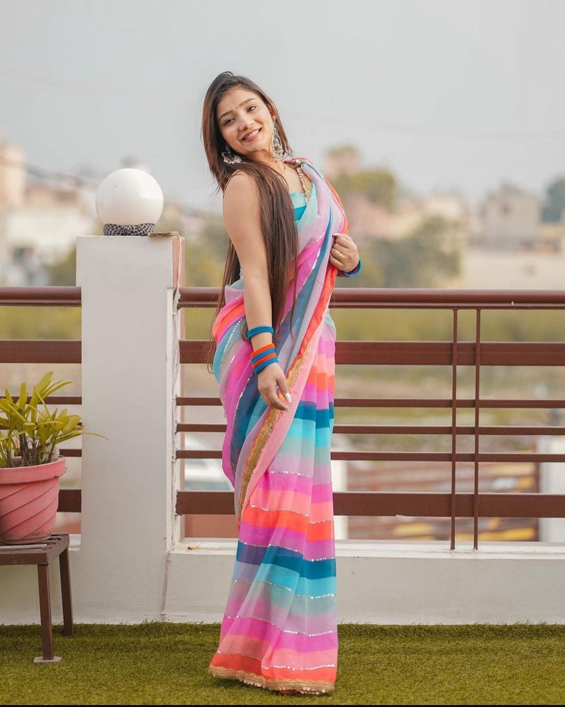 Stunning Multicolor Faux Georgette Partywear Sequence Saree with Designer Blouse ClothsVilla