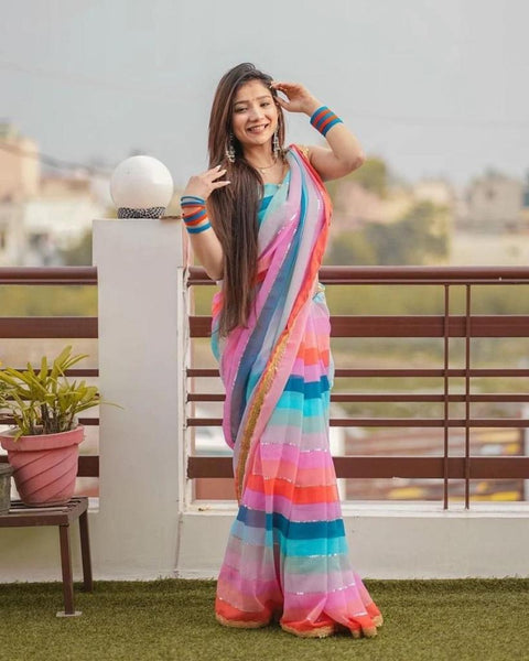 Stunning Multicolor Faux Georgette Partywear Sequence Saree with Designer Blouse ClothsVilla Main image