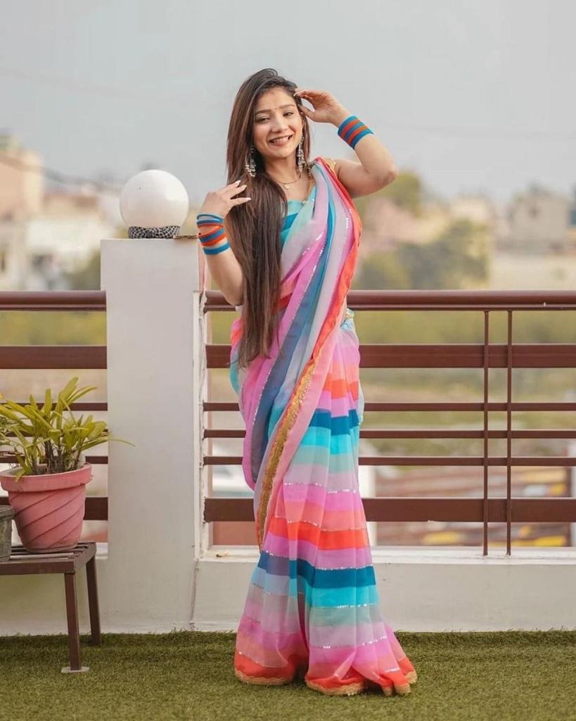 Stunning Multicolor Faux Georgette Partywear Sequence Saree with Designer Blouse ClothsVilla