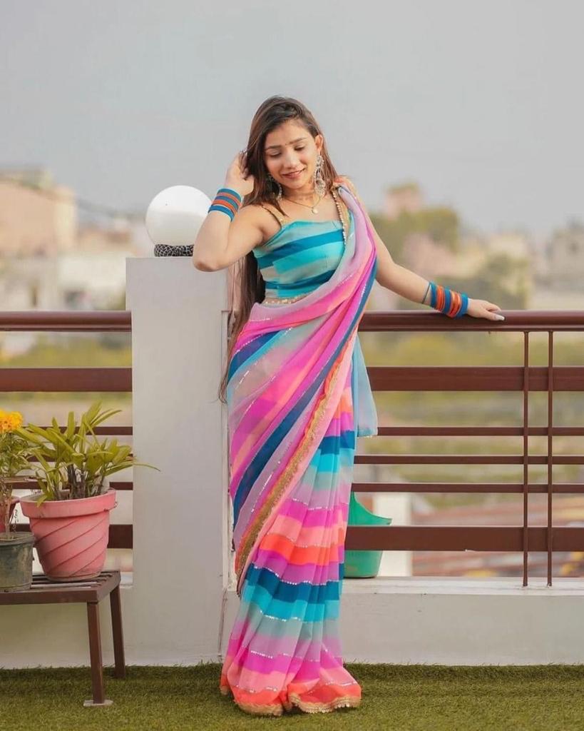 Stunning Multicolor Faux Georgette Partywear Sequence Saree with Designer Blouse ClothsVilla