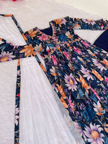 alia cut dresses online The Elegant Readymade Alia Cut Gown with Dupatta Set