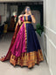 Stunning Navy Blue Traditional Narayanpet Gown with Dupatta & Belt ClothsVilla