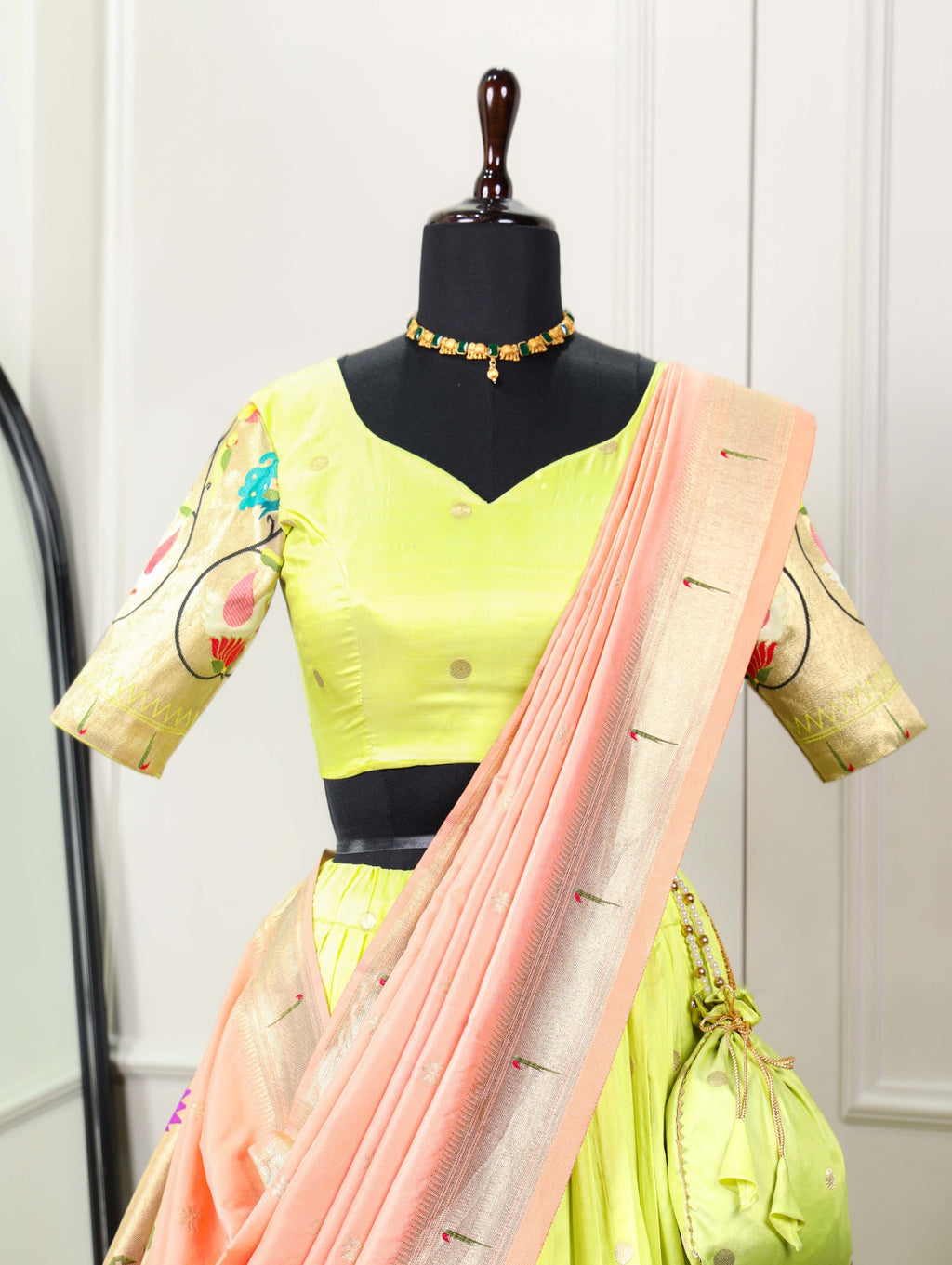 Stunning Parrot Green Paithani Lehenga Choli - Embrace Tradition in Style ClothsVilla