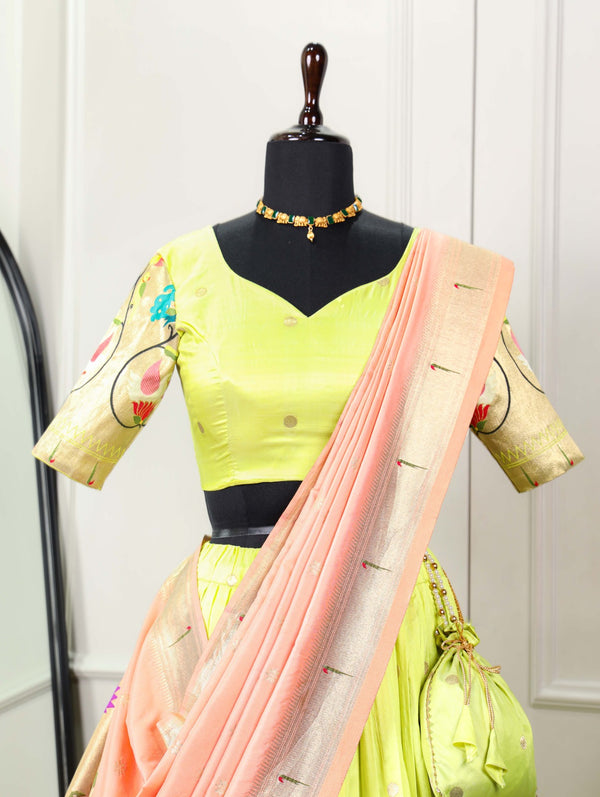 Stunning Parrot Green Paithani Lehenga Choli - Embrace Tradition in Style ClothsVilla