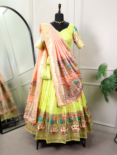 Stunning Parrot Green Paithani Lehenga Choli - Embrace Tradition in Style ClothsVilla