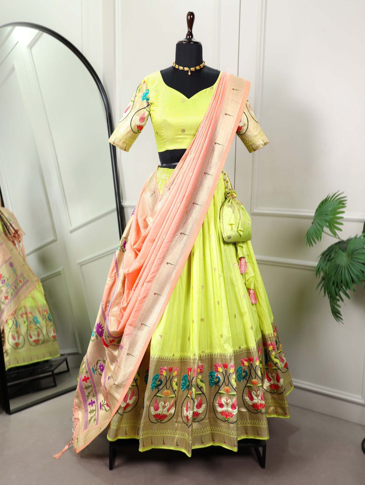 Stunning Parrot Green Paithani Lehenga Choli - Embrace Tradition in Style ClothsVilla Main image