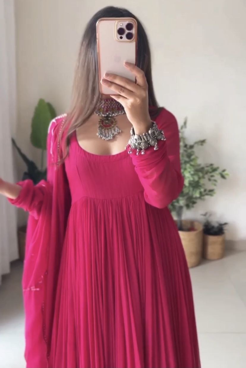 Stunning Pink Anarkali Suit Set with Gota Patti Work and Dupatta ClothsVilla