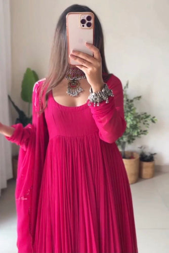 Stunning Pink Anarkali Suit Set with Gota Patti Work and Dupatta ClothsVilla