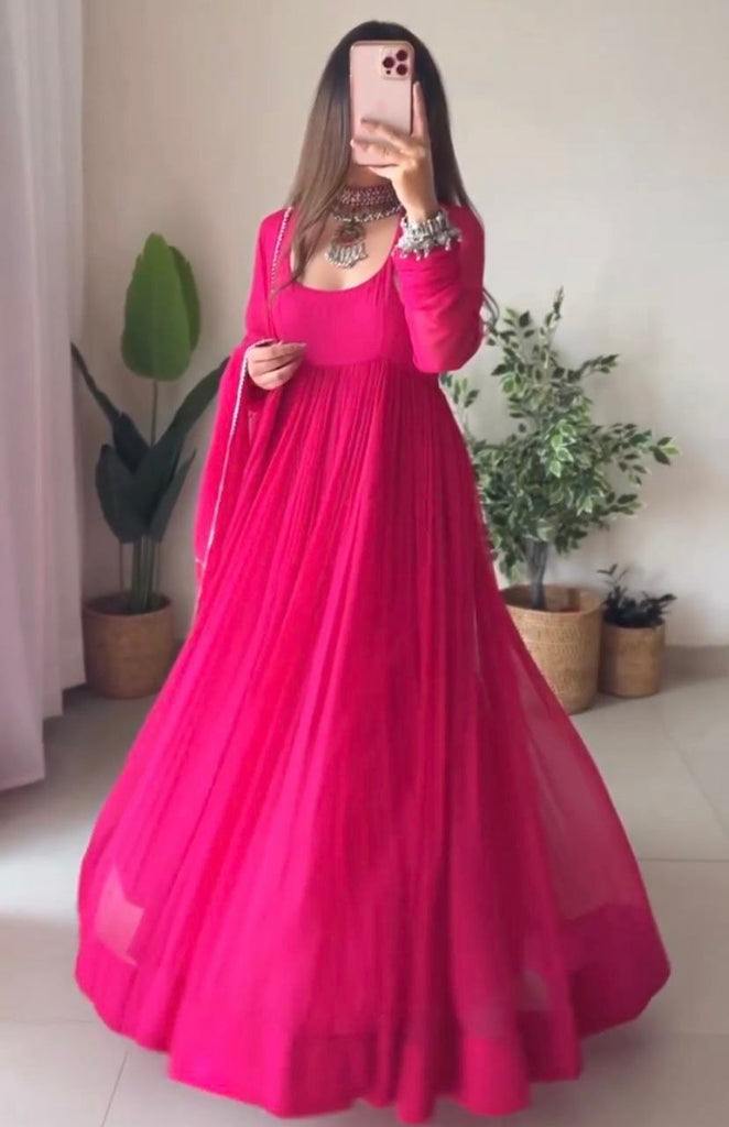 Buy NUD Raspberry Pink Sheer Back Anarkali with Dupatta (Set of 2) online