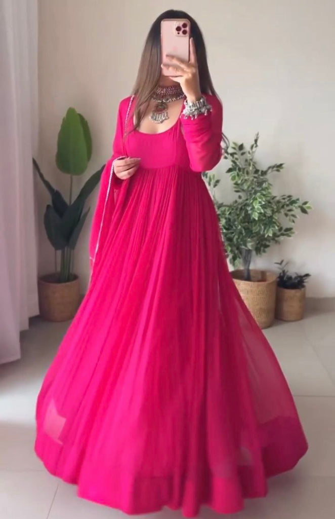 Stunning Pink Anarkali Suit Set with Gota Patti Work and Dup Stunning Pink Anarkali Suit Set with Gota Patti Work and Dup