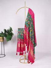 Load image into Gallery viewer, Stunning Pink Gaji Silk Bandhej Dupatta with Digital Print &amp; Lagadi Patti Work ClothsVilla