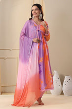 Load image into Gallery viewer, Stunning Pink &amp; Purple Alia Cut Muslin Suit Set with Hand Embroidery &amp; Digital Shine ClothsVilla