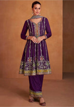 Load image into Gallery viewer, Stunning Purple Embroidered Chinon Salwar Suit Set with Dupatta ClothsVilla