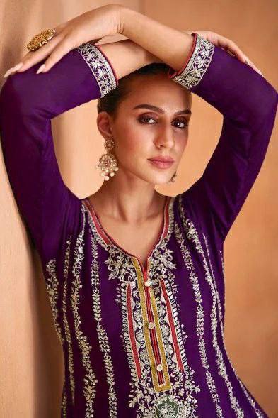 Stunning Purple Embroidered Chinon Salwar Suit Set with Dupatta ClothsVilla