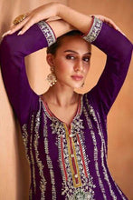 Load image into Gallery viewer, Stunning Purple Embroidered Chinon Salwar Suit Set with Dupatta ClothsVilla