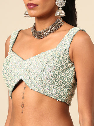 Stunning Sea Green Chinon Lehenga with Zardosi Embroidery and Sequins ClothsVilla