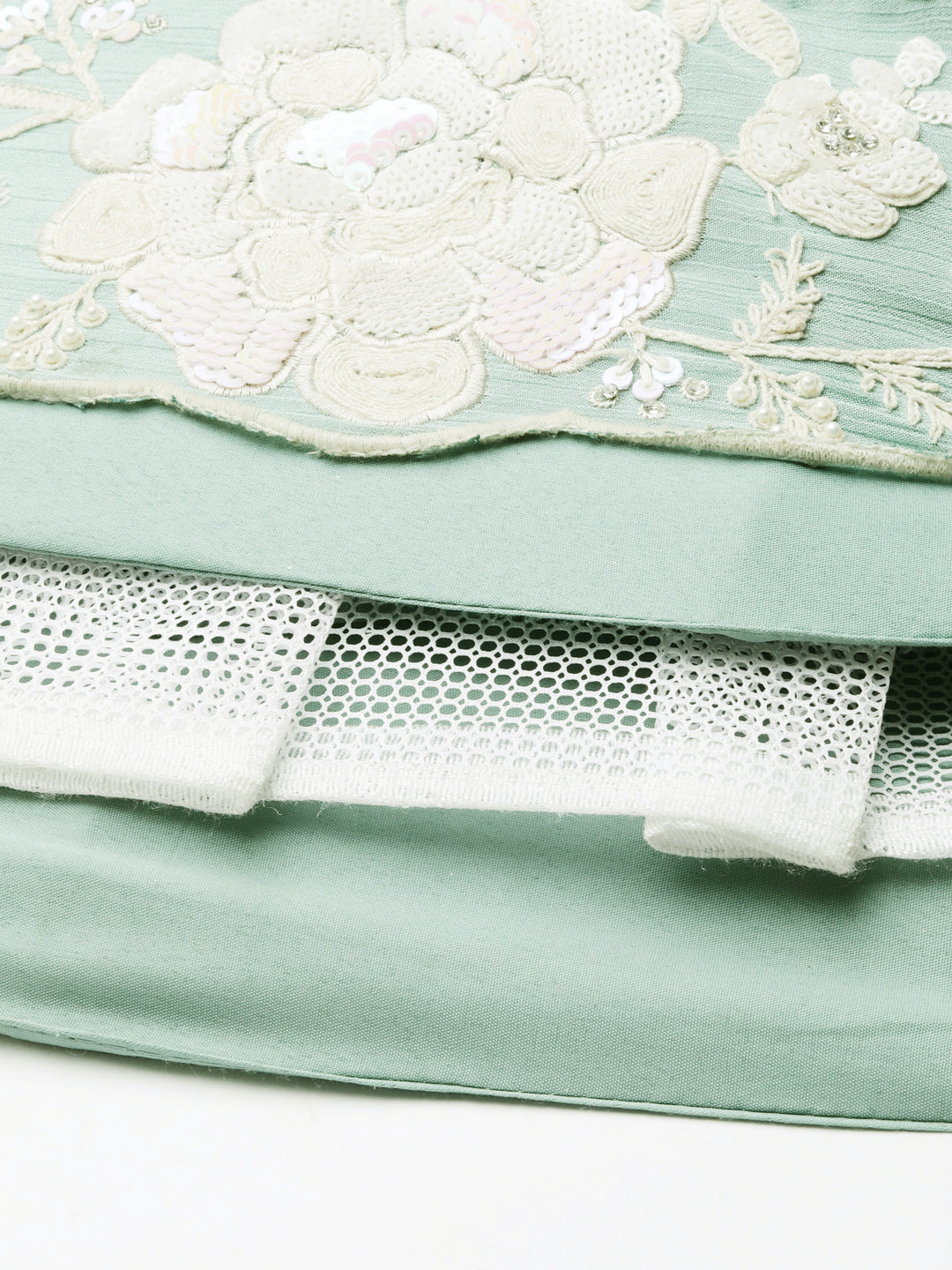 Stunning Sea Green Chinon Lehenga with Zardosi Embroidery and Sequins ClothsVilla