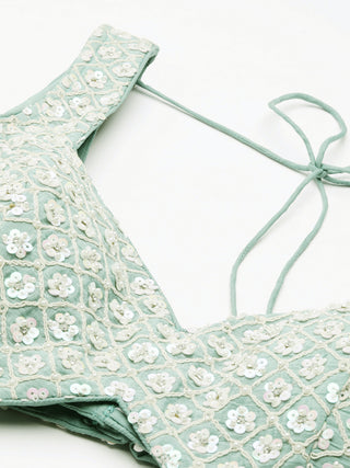 Stunning Sea Green Chinon Lehenga with Zardosi Embroidery and Sequins ClothsVilla