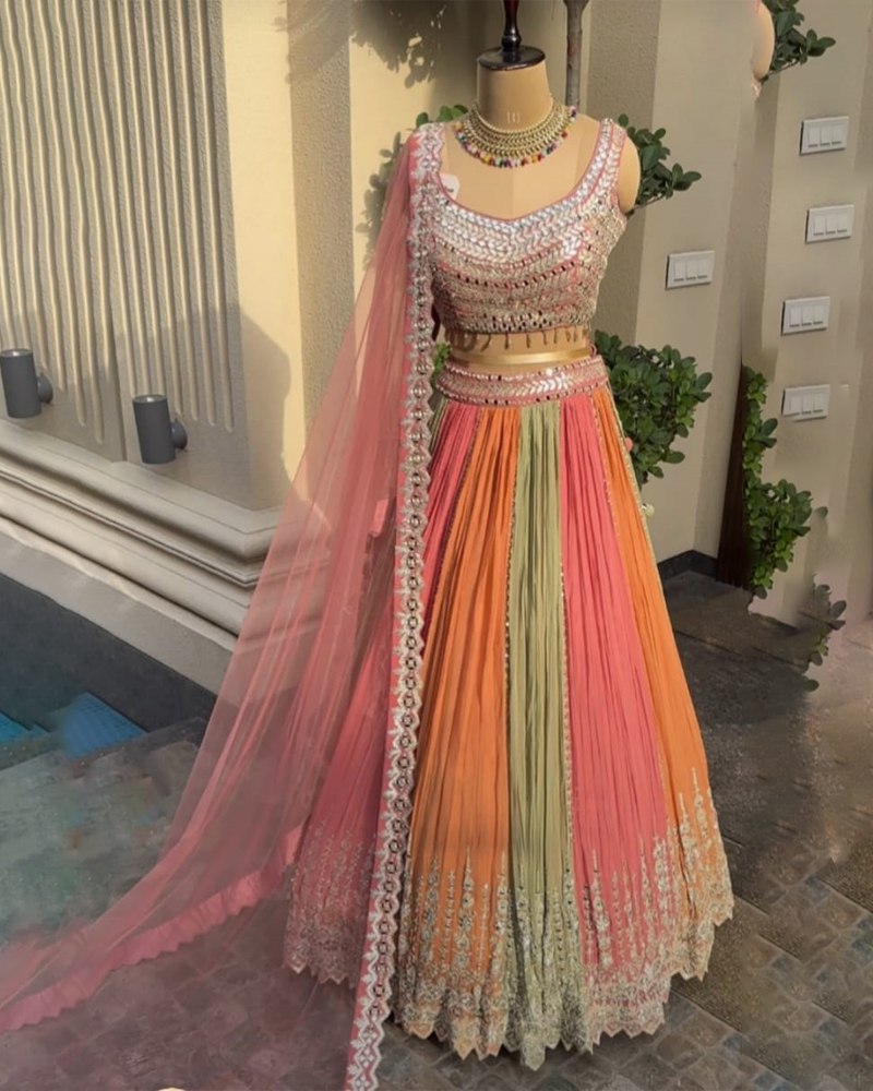 Stunning Semi-Stitched Georgette Lehenga Choli Dupatta Set with Jari Embroidery ClothsVilla