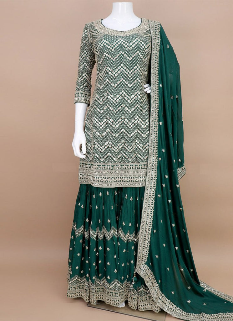 Stunning Sequined Embroidered Green Sharara Suit Stunning Sequined Embroidered Green Sharara Suit