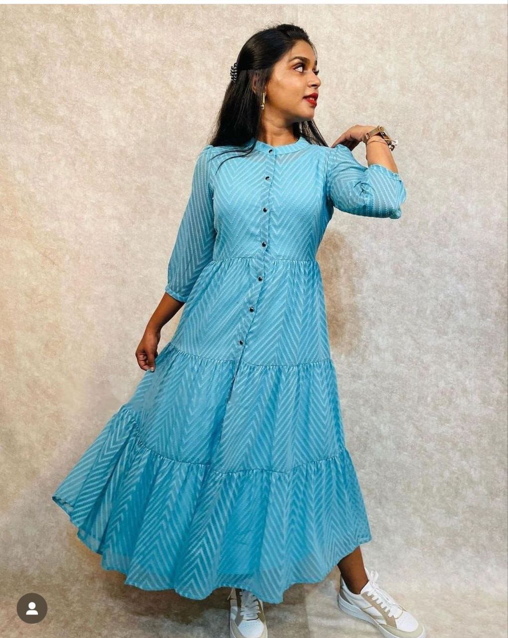 Stunning Sky Blue Zik Zak Georgette Jacket Kurti with Flared Silhouette ClothsVilla