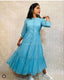 Stunning Sky Blue Zik Zak Georgette Jacket Kurti with Flared Silhouette ClothsVilla
