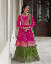 Load image into Gallery viewer, Stunning Thread Sequence Embroidered Georgette Pink &amp; Green Color Lehenga Set ClothsVilla