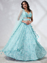 Load image into Gallery viewer, Stunning Turquoise Blue Sequin Embroidered Lehenga Choli Set ClothsVilla