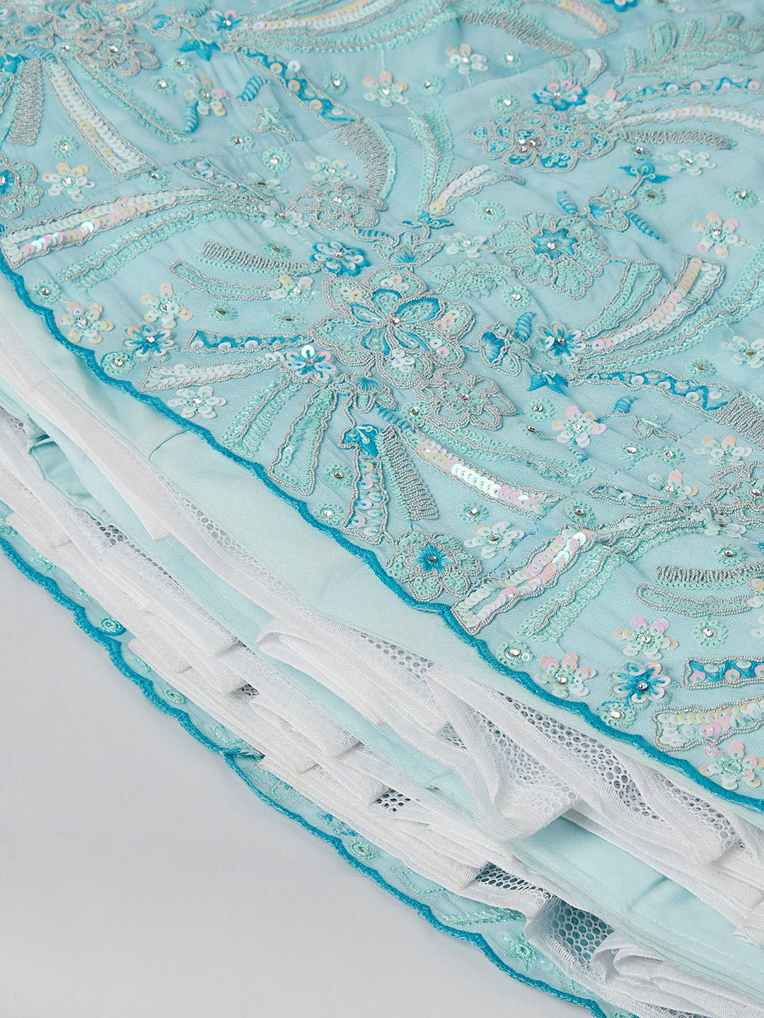 Stunning Turquoise Blue Sequin Embroidered Lehenga Choli Set ClothsVilla