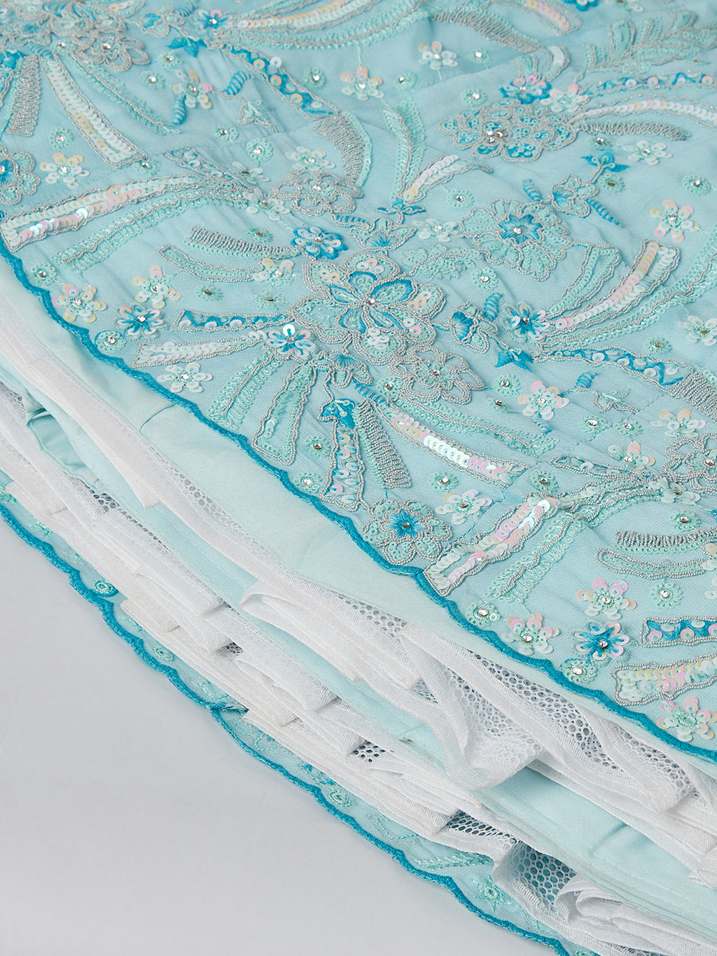 Stunning Turquoise Blue Sequin Embroidered Lehenga Choli Set ClothsVilla