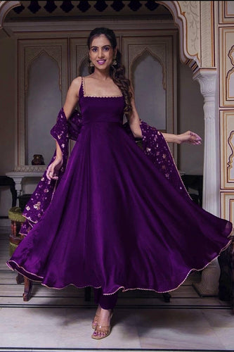 Stunning Violet Faux Georgette Anarkali Suit ClothsVilla